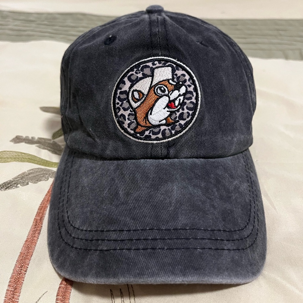 BUC-EES Gas Station Gray Baseball Cap Cheetah Print Patch With Logo One Size